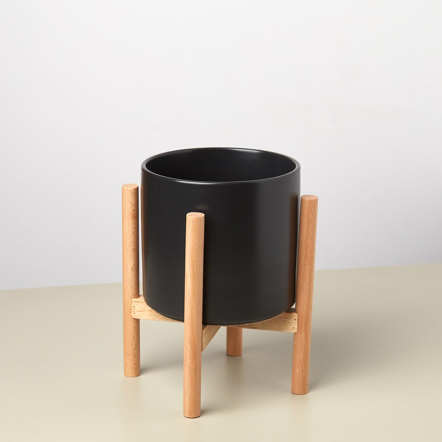 Cylinder Planter with Wood Stand - 5" Pot